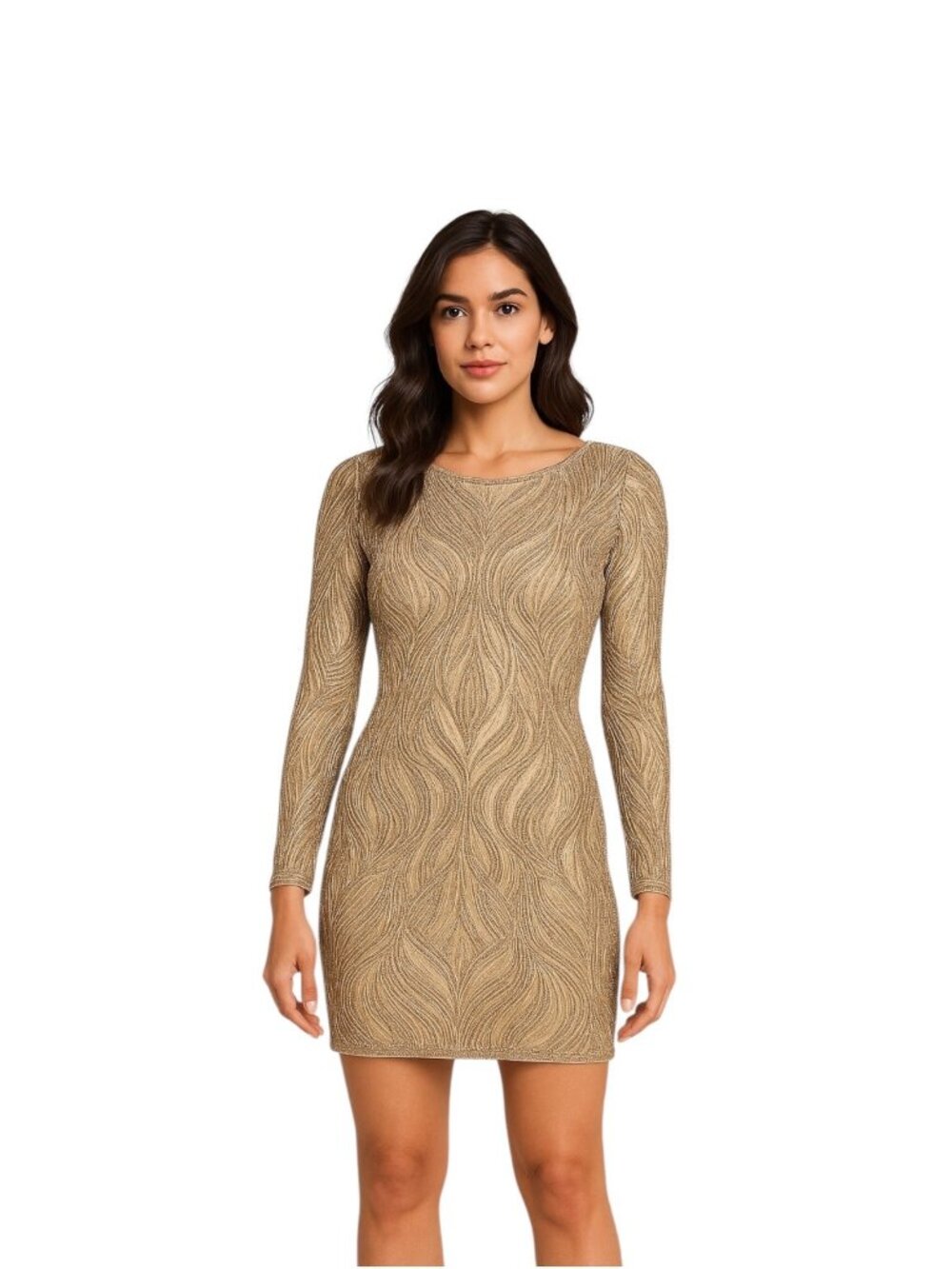 Tadashi Shoji Vibiana Embroidered Sequins Dress Champagne Size 4P Wedding Formal